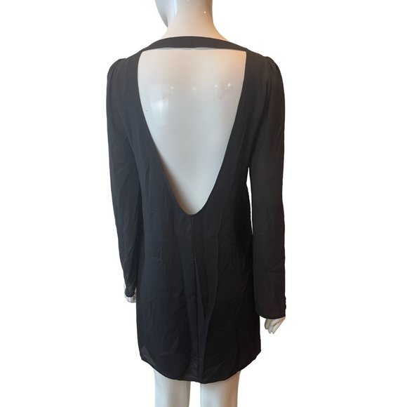 Express Women Velvet Burnout Deep V-Back Long Sleeve Dress Geometric Black SZ XS - Picture 4 of 10